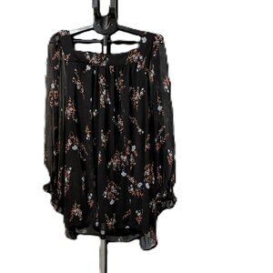 Woman's Plus Size Lauren Conrad Square Neck Peasant Top - Black & Floral - 4X
